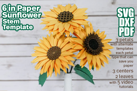 6 Inch Paper Sunflower Stem Template: 3D SVG for Paper Flowers