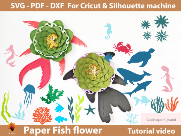 Lace Fish Paper Flower Backdrop Template: 3D SVG for Paper Flowers
