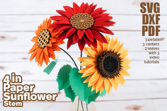 Paper Sunflower Stem Template: 3D SVG for Paper Flowers